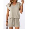 imageAUTOMET 2 Piece V Neck Cap Sleeve Shirt and Shorts Set Womens Matching Summer Lounge SetsKhaki