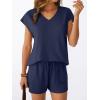 imageAUTOMET 2 Piece V Neck Cap Sleeve Shirt and Shorts Set Womens Matching Summer Lounge SetsNavy