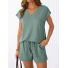 imageAUTOMET 2 Piece V Neck Cap Sleeve Shirt and Shorts Set Womens Matching Summer Lounge SetsSage
