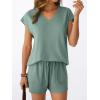 imageAUTOMET 2 Piece V Neck Cap Sleeve Shirt and Shorts Set Womens Matching Summer Lounge SetsSage