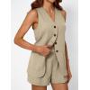 imageAUTOMET Summer Sets for Women Two Piece Vacation Outfits Short Set Button Down Business Casual Dressy 2 Piece Clothes 2025Khaki