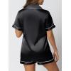imageAUTOMET Women Silk Satin Fall Pajama Set Matching Lounge Pjs Button Up Soft 2 Piece Suit Ladies Tops and ShortsBlack
