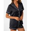 imageAUTOMET Women Silk Satin Fall Pajama Set Matching Lounge Pjs Button Up Soft 2 Piece Suit Ladies Tops and ShortsBlack