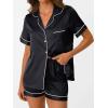 imageAUTOMET Women Silk Satin Fall Pajama Set Matching Lounge Pjs Button Up Soft 2 Piece Suit Ladies Tops and ShortsBlack