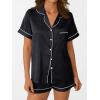 imageAUTOMET Women Silk Satin Fall Pajama Set Matching Lounge Pjs Button Up Soft 2 Piece Suit Ladies Tops and ShortsBlack