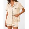 imageAUTOMET Women Silk Satin Fall Pajama Set Matching Lounge Pjs Button Up Soft 2 Piece Suit Ladies Tops and ShortsGold