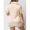 imageAUTOMET Women Silk Satin Fall Pajama Set Matching Lounge Pjs Button Up Soft 2 Piece Suit Ladies Tops and ShortsGold