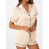 imageAUTOMET Women Silk Satin Fall Pajama Set Matching Lounge Pjs Button Up Soft 2 Piece Suit Ladies Tops and ShortsGold