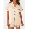 imageAUTOMET Women Silk Satin Fall Pajama Set Matching Lounge Pjs Button Up Soft 2 Piece Suit Ladies Tops and ShortsGold