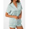 imageAUTOMET Women Silk Satin Fall Pajama Set Matching Lounge Pjs Button Up Soft 2 Piece Suit Ladies Tops and ShortsLightgreen