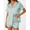 imageAUTOMET Women Silk Satin Fall Pajama Set Matching Lounge Pjs Button Up Soft 2 Piece Suit Ladies Tops and ShortsLightgreen