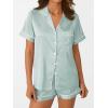 imageAUTOMET Women Silk Satin Fall Pajama Set Matching Lounge Pjs Button Up Soft 2 Piece Suit Ladies Tops and ShortsLightgreen