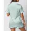 imageAUTOMET Women Silk Satin Fall Pajama Set Matching Lounge Pjs Button Up Soft 2 Piece Suit Ladies Tops and ShortsLightgreen