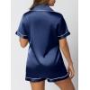 imageAUTOMET Women Silk Satin Fall Pajama Set Matching Lounge Pjs Button Up Soft 2 Piece Suit Ladies Tops and ShortsNavy