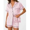 imageAUTOMET Women Silk Satin Fall Pajama Set Matching Lounge Pjs Button Up Soft 2 Piece Suit Ladies Tops and ShortsPink