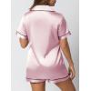 imageAUTOMET Women Silk Satin Fall Pajama Set Matching Lounge Pjs Button Up Soft 2 Piece Suit Ladies Tops and ShortsPink