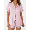 imageAUTOMET Women Silk Satin Fall Pajama Set Matching Lounge Pjs Button Up Soft 2 Piece Suit Ladies Tops and ShortsPink