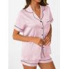 imageAUTOMET Women Silk Satin Fall Pajama Set Matching Lounge Pjs Button Up Soft 2 Piece Suit Ladies Tops and ShortsPink