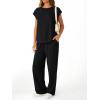 imageAUTOMET Womens 2 Piece Lounge Set Casual Cap Sleeve Top Wide Leg Pants Summer Vacation OutfitsBlack