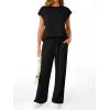 imageAUTOMET Womens 2 Piece Lounge Set Casual Cap Sleeve Top Wide Leg Pants Summer Vacation OutfitsBlack