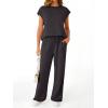 imageAUTOMET Womens 2 Piece Lounge Set Casual Cap Sleeve Top Wide Leg Pants Summer Vacation OutfitsBrown