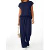 imageAUTOMET Womens 2 Piece Lounge Set Casual Cap Sleeve Top Wide Leg Pants Summer Vacation OutfitsNavy