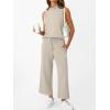 imageAUTOMET Womens 2 Piece Mock Neck Matching Summer Tracksuit Set Sleeveless Tank Top Wide Leg Crop Pant SetsBeige