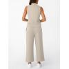 imageAUTOMET Womens 2 Piece Mock Neck Matching Summer Tracksuit Set Sleeveless Tank Top Wide Leg Crop Pant SetsBeige