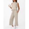 imageAUTOMET Womens 2 Piece Mock Neck Matching Summer Tracksuit Set Sleeveless Tank Top Wide Leg Crop Pant SetsBeige