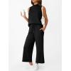 imageAUTOMET Womens 2 Piece Mock Neck Matching Summer Tracksuit Set Sleeveless Tank Top Wide Leg Crop Pant SetsBlack