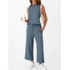 imageAUTOMET Womens 2 Piece Mock Neck Matching Summer Tracksuit Set Sleeveless Tank Top Wide Leg Crop Pant SetsBlue Grey