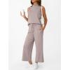 imageAUTOMET Womens 2 Piece Mock Neck Matching Summer Tracksuit Set Sleeveless Tank Top Wide Leg Crop Pant SetsRosy Grey