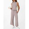 imageAUTOMET Womens 2 Piece Mock Neck Matching Summer Tracksuit Set Sleeveless Tank Top Wide Leg Crop Pant SetsRosy Grey