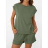 imageAUTOMET Womens Crew Neck Two Piece short Sets Cap Sleeve Drawstring Summer Sweatsuit with PocketArmy Green