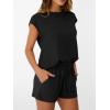imageAUTOMET Womens Crew Neck Two Piece short Sets Cap Sleeve Drawstring Summer Sweatsuit with PocketBlack