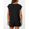 imageAUTOMET Womens Crew Neck Two Piece short Sets Cap Sleeve Drawstring Summer Sweatsuit with PocketBlack