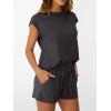 imageAUTOMET Womens Crew Neck Two Piece short Sets Cap Sleeve Drawstring Summer Sweatsuit with PocketBrown