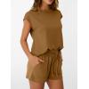 imageAUTOMET Womens Crew Neck Two Piece short Sets Cap Sleeve Drawstring Summer Sweatsuit with PocketCamel