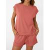 imageAUTOMET Womens Crew Neck Two Piece short Sets Cap Sleeve Drawstring Summer Sweatsuit with PocketCoral