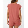 imageAUTOMET Womens Crew Neck Two Piece short Sets Cap Sleeve Drawstring Summer Sweatsuit with PocketCoral