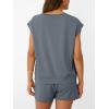 imageAUTOMET Womens Crew Neck Two Piece short Sets Cap Sleeve Drawstring Summer Sweatsuit with PocketDark Grey