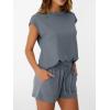 imageAUTOMET Womens Crew Neck Two Piece short Sets Cap Sleeve Drawstring Summer Sweatsuit with PocketDark Grey
