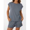 imageAUTOMET Womens Crew Neck Two Piece short Sets Cap Sleeve Drawstring Summer Sweatsuit with PocketDark Grey