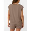 imageAUTOMET Womens Crew Neck Two Piece short Sets Cap Sleeve Drawstring Summer Sweatsuit with PocketDark Khaki