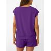 imageAUTOMET Womens Crew Neck Two Piece short Sets Cap Sleeve Drawstring Summer Sweatsuit with PocketDark Purple