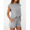 imageAUTOMET Womens Crew Neck Two Piece short Sets Cap Sleeve Drawstring Summer Sweatsuit with PocketHeather Grey