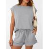 imageAUTOMET Womens Crew Neck Two Piece short Sets Cap Sleeve Drawstring Summer Sweatsuit with PocketHeather Grey