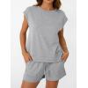 imageAUTOMET Womens Crew Neck Two Piece short Sets Cap Sleeve Drawstring Summer Sweatsuit with PocketHeather Grey