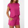 imageAUTOMET Womens Crew Neck Two Piece short Sets Cap Sleeve Drawstring Summer Sweatsuit with PocketHot Pink
