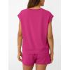 imageAUTOMET Womens Crew Neck Two Piece short Sets Cap Sleeve Drawstring Summer Sweatsuit with PocketHot Pink